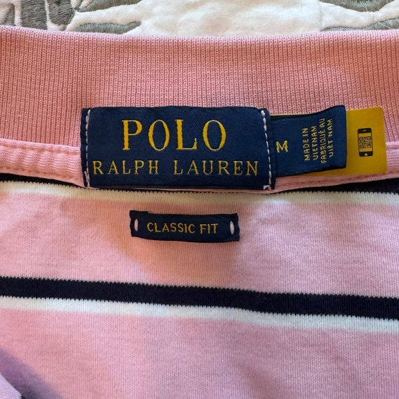 Ralph Lauren Pink 50/1 INTERLOCK S/S POLO SHIRT with Black and White Stripes - Picture 2 of 4